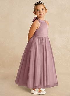 Azazie Bev Flower Girl Dresses Dusty Rose A-Line Convertible Tulle Dress image8