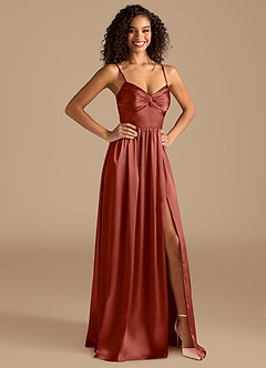 Azazie Zeya Vestidos de madrinha de casamento Vestir Terracota de Cetim Metálico de Linha A com Plissado image6