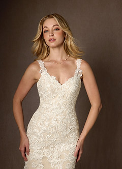 Azazie Poppy Wedding Dresses Diamond White Champagne Mermaid Sequins Tulle Dress image11