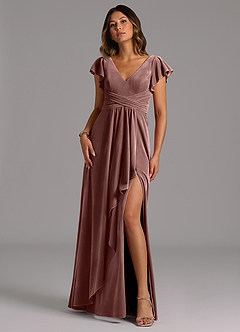 Azazie Omari Bridesmaid Dresses Espresso A-Line Pleated Velvet Dress image4