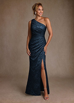 Azazie Joylin Mother of the Bride Dresses Dark Navy Trumpet One Shoulder Floral Burnout Dress image1