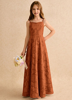 Azazie Jaella Girls Formal Robe Demoiselle D'honneur Fillette Robe Trapèze en Blumen-Burnout Plissé Orange Brûlée image4