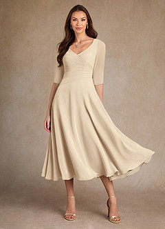 Azazie Durant Mother of the Bride Dresses Champagne A-Line Pleated Chiffon Dress image2