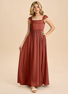 Azazie Hattie Junior Klä av A-Line i Stretch Satin Plisserad image5