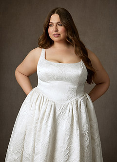 Azazie Skylin Wedding Dresses Diamond White Mocha Ball-Gown with Pockets Floral Jacquard Dress image15