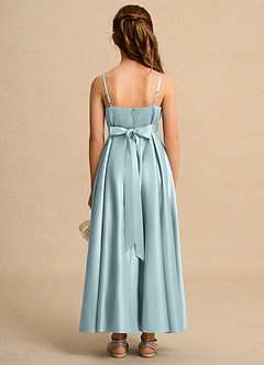 Azazie Pebbles Girls Formal Flower Girl Dresses Mist A-Line Pleated Matte Satin Dress image2