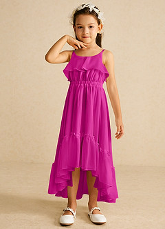 Azazie Karmen Flower Girl Dresses Fuchsia A-Line Ruched Chiffon Dress image4
