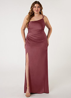 Azazie Eren Bridesmaid Dresses Desert Rose Mermaid One Shoulder Stretch Satin Dress image6