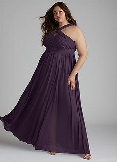 Azazie Hillian Bridesmaid Dresses Plum A-Line Halter Pleated Mesh Dress image4