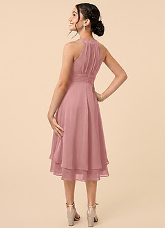 Azazie Linna Junior Vestido de Rosa Polvorienta de Gasa de Corte en A con Plisado image4