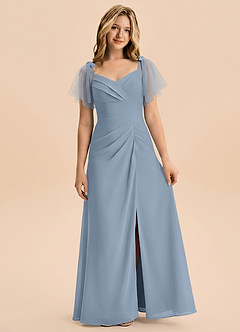 Azazie Indy Junior Dusty Blue Sheath Ruched Chiffon Dress image6
