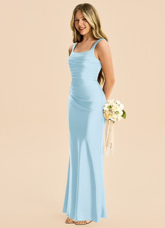 Azazie Agustina Junior Sky Blue Sheath Pleated Stretch Satin Dress image5