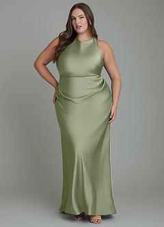 Azazie Evadne Bridesmaid Dresses Pistachio Sheath Pleated Stretch Satin Dress image7