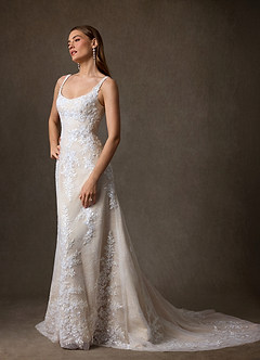 Azazie Rosalie Wedding Dresses Diamond White Champagne A-Line Lace Dress image6