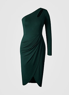 Alluring Image Dark Emerald One Shoulder Tulip Dress image5