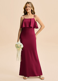 Azazie Galene Junior Syrena Satyna elastyczna Długość podłogi Młodsza druhna Sukienka image3