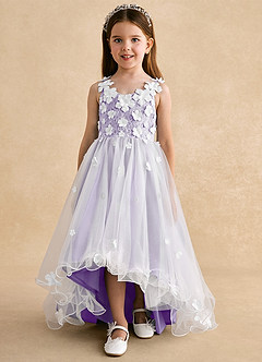 Azazie Celia Flower Girl Dresses Lilac A-Line Lace Tulle Dress image7