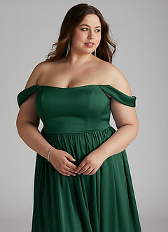 Azazie Morana Jurken voor bruidsmeisjes Converteerbaar Jurk van Stretch Satijn met A-Lijn Off the Shoulder Donkergroen image17
