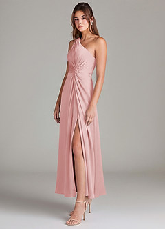 Azazie Brooke Suknie dla druhen Linia A Jedno ramię Satyna elastyczna Długość kostki Sukienka image5