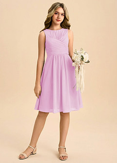 Azazie Skyla Junior Vestido de Rosa Caramelo de Gasa de Corte en A con Plisado image1