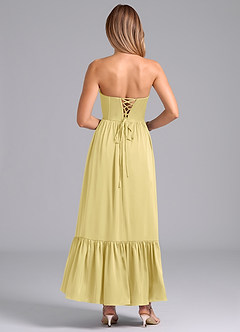 Azazie Leilana Bridesmaid Dresses Lemon Sorbet A-Line Corset Stretch Satin Dress image2
