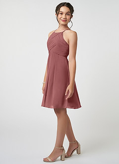 Azazie Ginny Junior Amethyst A-Line Pleated Chiffon Dress image3