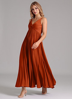 Azazie Raychelle Bridesmaid Dresses Burnt Orange A-Line Pleated Stretch Satin Dress image6
