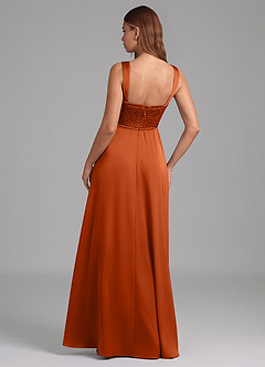 Azazie Rosaline Vestidos de damas de honor Vestido de Naranja Quemada de Satén Elástico de Corte en A con Corte Lateral image2