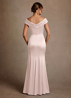 Azazie Aberdeen Mother of the Bride Dresses Blushing Pink Sheath Pleated Stretch Satin Dress image2