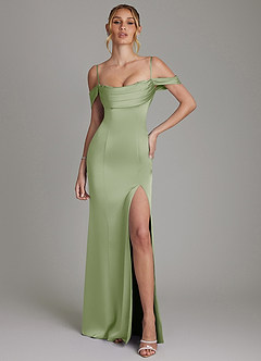 Azazie Nira Brautjungfernkleider Meerjungfrau-Linie Korsett Stretch-Satin Kleid Staubiger Salbeigrün image4