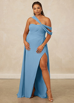 Christian Siriano Bridal for Azazie 1014 Robes de demoiselle d'honneur Robe Trapèze en Mousseline de soie Épaule décolletée Acier Bleuté image12