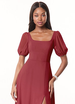 Azazie Alani Bridesmaid Dresses Pomegranate A-Line Square Neckline Chiffon Dress image5