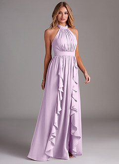 Azazie Avary Bridesmaid Dresses Frosted Lilac A-Line Pleated Chiffon Dress image5