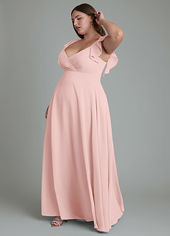 Azazie Leilani Bridesmaid Dresses Powder Pink A-Line Pleated Chiffon Dress image10