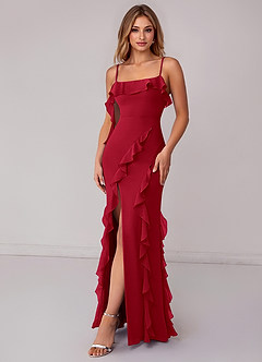 Azazie Malia Bridesmaid Dresses Scarlet Sheath Ruched Chiffon Dress image4