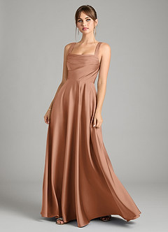 Azazie Shaude Bridesmaid Dresses Bronzer A-Line Pleated Stretch Satin Dress image1