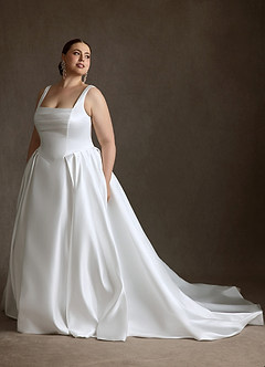 Azazie Celeste Abiti da Sposa Abito Principessa in Raso con tasche Bianco Diamante image3