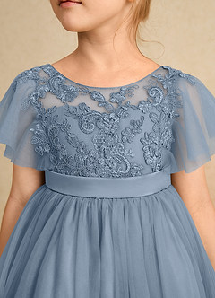 Azazie Queenie Flower Girl Dresses Dusty Blue A-Line Lace Dress image4