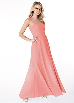 Azazie Jay Vestidos de damas de honor Vestido de Coral de Gasa de Corte en A con Escote cuadrado Abertura lateral image3