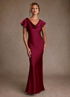 Azazie Shelby Final Sale Burgundy Mermaid Pleated Stretch Satin Dress image4