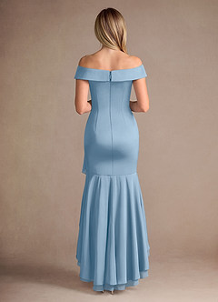 Azazie Billings Mother of the Bride Dresses Powder Blue Mermaid Off the Shoulder Stretch Satin Dress image4