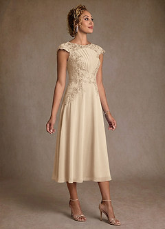 Azazie Crista 신부의 어머니 드레스 A라인 레이스 쉬폰 티 길이 드레스 image3