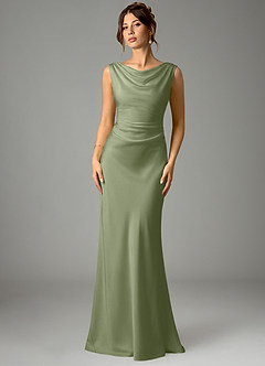 Azazie Kieryn Bridesmaid Dresses Pistachio Mermaid Pleated Stretch Satin Dress image1