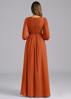Azazie Palerma Bridesmaid Dresses Burnt Orange A-Line Long Sleeve Chiffon Dress image2