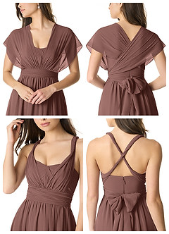 Azazie Olani Vestidos de damas de honor Vestido de Expresado de Gasa de Corte en A Convertible con Hombro unilateral image6