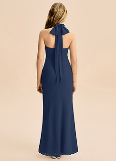 Azazie Velli Junior Vestido Azul Marinho de Chiffon de sereia com Pescoço alto image2