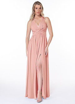 Azazie Jaclyn Bridesmaid Dresses Rosette A-Line Pleated Chiffon Dress image1