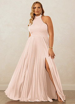 Christian Siriano Bridal for Azazie 1007 Bridesmaid Dresses Blushing Pink A-Line Pleated Stretch Satin Dress image8