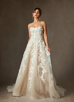 Azazie Alyson Trouwjurken Jurk van Kant met Baljurk Diamant Wit Champagne image3