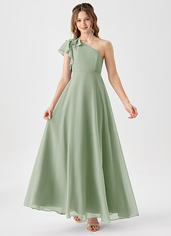 Azazie Arabella Junior Dusty Sage A-Line Ruched Chiffon Dress image1